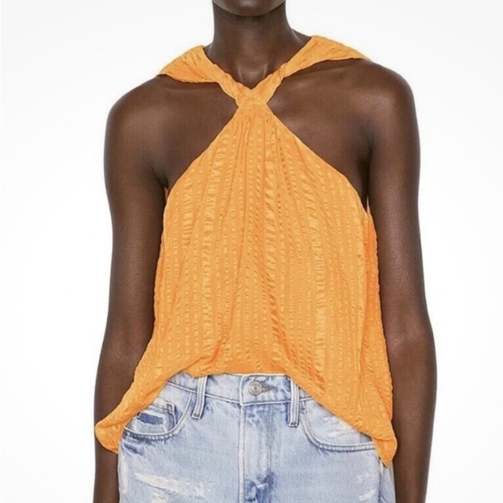 FRAME Silk Halter Blouse Textured Crinkle Top Orange Small